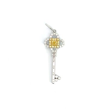 18K Two-Tone Diamond Key Pendant with 0.22ctw White Diamonds and 0.33ctw Yellow Diamonds