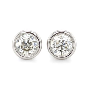 14K White Gold 1 1/3ctw Diamond Bezel Stud Earrings