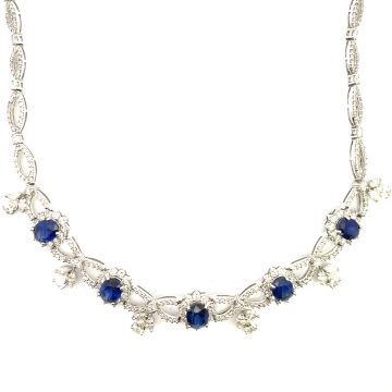 18K White Gold 8/1ctw Diamond and 10/1ctw Sapphire Necklace