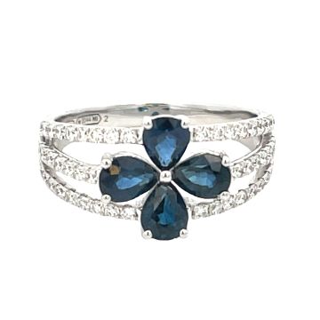 18K White Gold 1.56 CT Sapphire Fashion Ring with 0.49 CT Diamonds