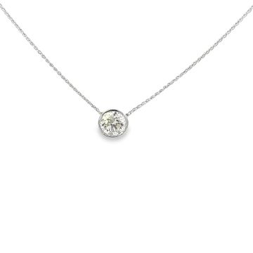 14K White Gold 1 1/2ctw Diamond Bezel Solitaire Necklace