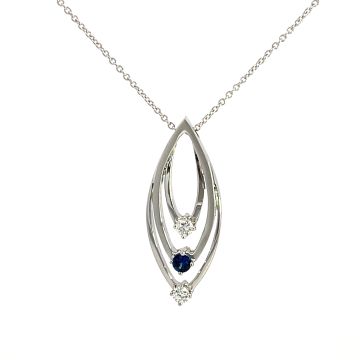 18K White Gold 1/6ctw Diamond and Sapphire Pendant