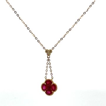 18K Yellow Gold Necklace with 0.07ctw Diamonds and 1.30ctw Rubies