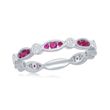 18K White Gold Ring with 0.17ctw Diamonds and 0.40ctw Rubies