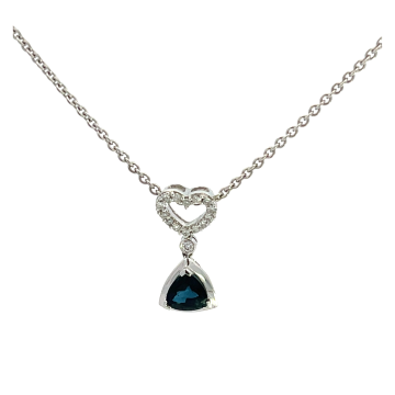 18K White Gold 0.96ctw Blue Sapphire and 0.15ctw Diamond Pendant