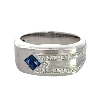 18K White Gold 0.34ctw Blue Sapphire and 0.20ctw Diamond Ring