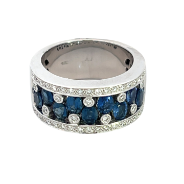 18K White Gold 2.25ctw Blue Sapphire and 0.34ctw Diamond Ring