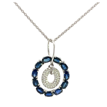 18K White Gold 3.75ctw Blue Sapphire and 0.22ctw Diamond Pendant
