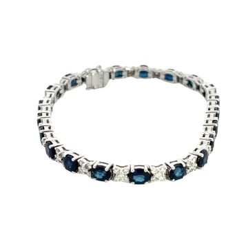 18K White Gold 9.45ctw Blue Sapphire and 0.31ctw Diamond Bracelet