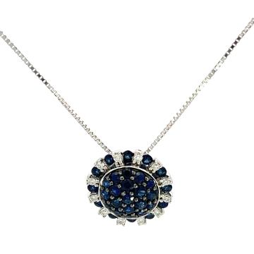 18K White Gold 1.65ctw Blue Sapphire and 0.20ctw Diamond Pendant