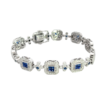 18K White Gold 4.50ctw Blue Sapphire and 2.80ctw Diamond Bracelet