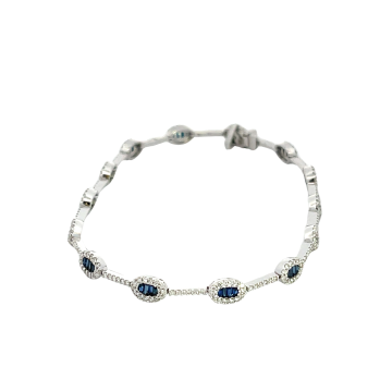 18K White Gold 1.40ctw Blue Sapphire and 1.40ctw Diamond Bracelet