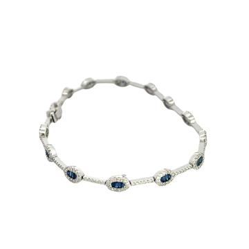 18K White Gold 1.40ctw Blue Sapphire and 1.40ctw Diamond Bracelet