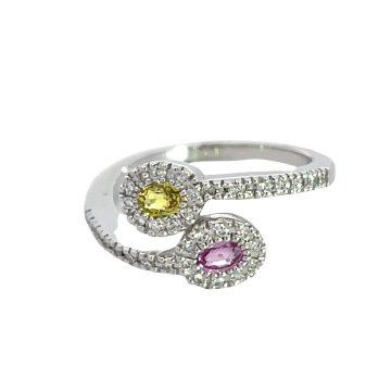 14K White Gold 0.60ctw Multi Sapphire and 0.18ctw Diamond Ring