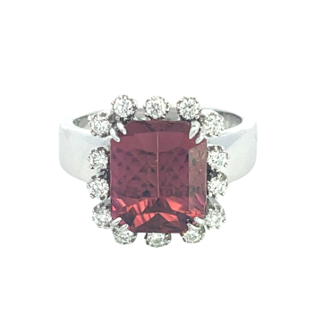 18K White Gold 4.56ctw Pink Tourmaline and 0.35ctw Diamond Ring