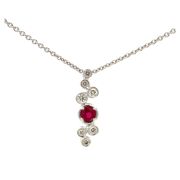 14K White Gold 0.38ctw Ruby and 0.24ctw Diamond Pendant