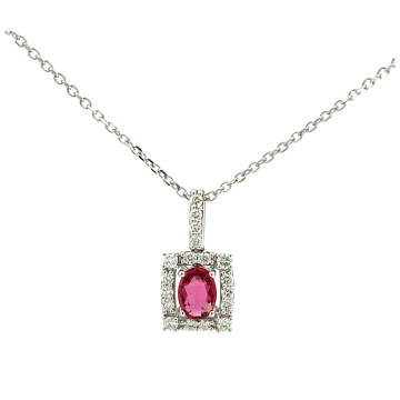 14K White Gold 0.95ctw Ruby and 0.23ctw Diamond Pendant