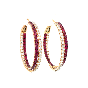 18K Yellow Gold 2.45ctw Ruby and 2.25ctw Diamond Earrings