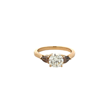 18K Yellow Gold 1.66ctw with 1.20ctw Round Diamond NVS1 EXEXEX Fnt GIA 2231583042 with matching Cognac Pear side stone Ring