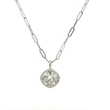 18K White Gold 3.00ct Diamond Cushion Pendant with Paper Clip Chain GIA 1172249143 Cushion 3.00 DSI2 EXVG None