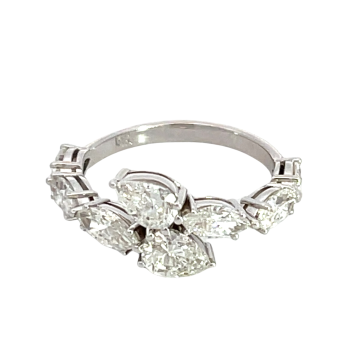 18K White Gold 2.19ctw Diamond Pear and Marquise Bypass Ring