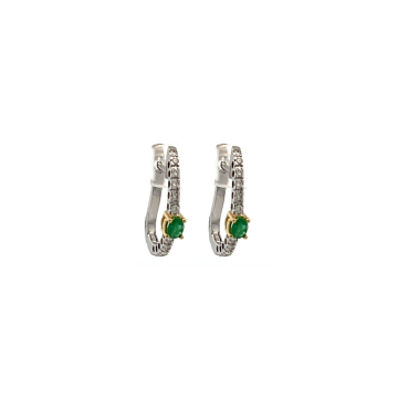 18K White and Yellow Gold 1/3ctw Diamond and Emerald J-Hoop Earrings