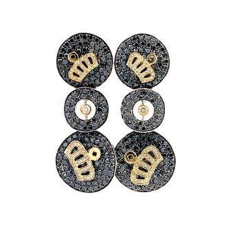 18K White and Yellow Gold 5/1ctw Black Diamond 1/5ctw White Diamond Dangle Crown Earrings