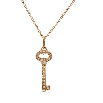 Tiffany & Co. 18K Rose Gold 1/5ct Diamond Mini Key Pendant and Chain