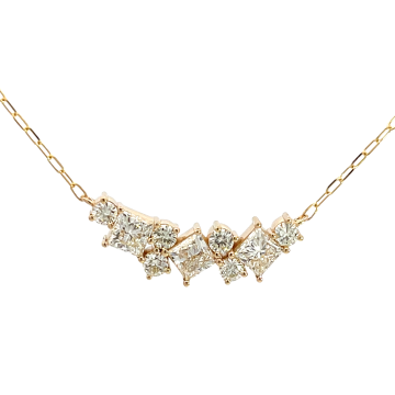 14K Yellow Gold 2.39ctw Princess and Round Diamond Pendant GIA 5232583166 Princess .60 JSI1 EXVG Faint, GIA 2235583139 Princess JSI1 EXVG Faint, GIA 6107693559 Princess 0.58 JSI1 VGGD None