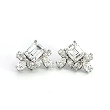 18K WG 6.13ctw Diamond Mix Shape Fashion Earrings with GIA 2231788120 Emerald 1.83 EVS1 VGGD None and GIA 5232898084 Emerald 1.97 EVS2 VGGD None and 2.33ctw Marquise and Pear Diamonds