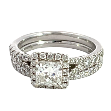 14K White Gold 1.77ctw LAB DIAMOND Princess Wedding Set