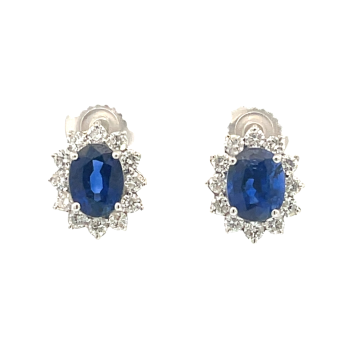 18K White Gold 1/1ctw Diamond and 4 1/2ctw Sapphires Halo Earrings