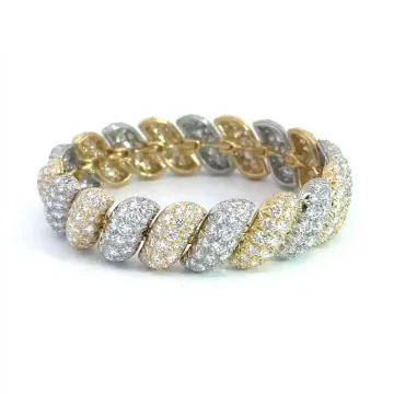 18K Yellow Gold and Platinum 25/1ctw Diamond Pave Bracelet