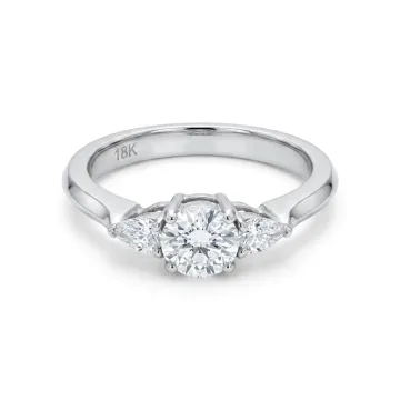 18K White Gold 1/1ctw Diamond 3-stone Round and Pear Ring