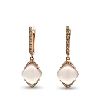 18K Rose Gold 1/4ctw Diamond and Pink Gemstones Dangle Earrings