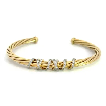 David Yurman 18K Yellow Gold 1/2ctw Diamond Helena Center Station Bangle Bracelet