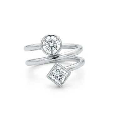 14K White Gold 1.49ctw Diamond Triple Band Ring GIA 2235923578 Round .76 EI1 EXEXEX None, GIA 2235920591 Princess .73 ESI2 GDFA None