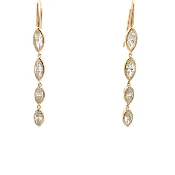 14K Yellow Gold 2.82ctw Marquise Diamond Bezel Dangle Earrings