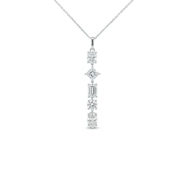 14K White Gold 3.27ctw Diamond Mix Shape Bezel Dangle Pendant