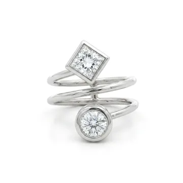 14K White Gold 1.67ctw Diamond Triple Band Ring GIA 2235339787 Round .85 ESI2 EXEXEX None, GIA 2235686660 Princess .82 GVS1 EXVG Faint