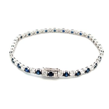 14K White Gold 3.41ctw Diamond and 4.25ctw Sapphire Tennis Bracelet
