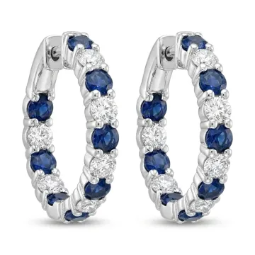 14K White Gold 1.45ctw Diamond and 2.23ctw Sapphrie Diamond In & Out Hoop Earrings