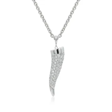 14K White Gold 2/1ctw Diamond Shark Tooth Pendant and 2.5mm chain