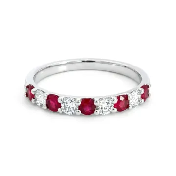 14K White Gold 9 Stone Diamond and Ruby Band, 0.30ctw diamonds and 0.50ctw Rubies