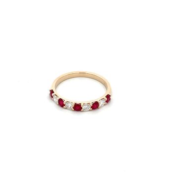 14K Yellow Gold 9 Stone Diamond and Ruby Band, 0.30ctw diamonds and 0.50ctw Rubies