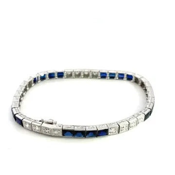 Platinum 1/1ctw Old Euro Diamond and Sapphire Bracelet