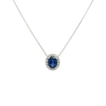 14K White Gold 0.24ctwDiamond and 1.53ctw Oval Sapphire Slide Pendant