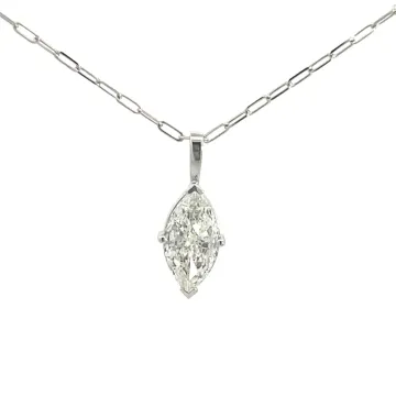 14K White Gold 2.06ct Marquise Diamond Pendant with Paper Clip Chain