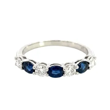 14K White Gold Diamond and Oval Sapphire Band 0.40ctw Diamonds 0.65ctw Sapphire