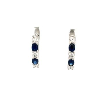 14K White Gold Diamond and Oval Sapphire Hoops 0.60ctw Diamonds 0.82ctw Sapphire